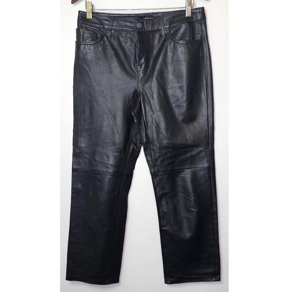 J Brand Straight Leg Cropped Mid Rise 100% Lamb Leather Pants 27 Black